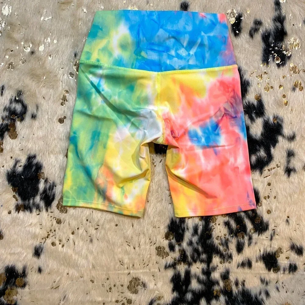 ZENANA Neon Green and Blue Biker Shorts Activewear Set - Picture 6 of 7